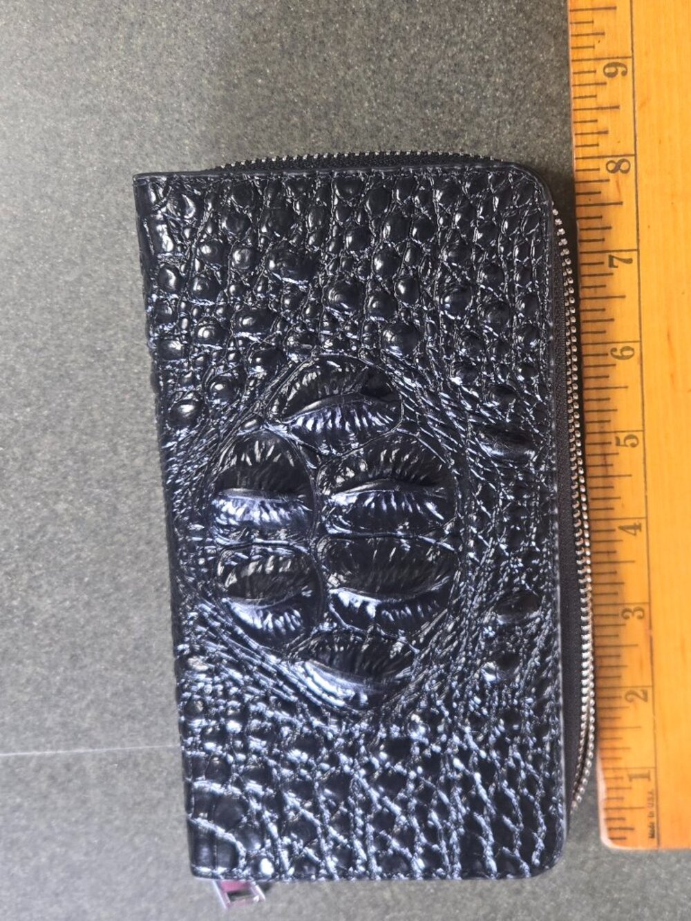 Women's Black Crocodile Long Wallet- zip around closure- unbranded
